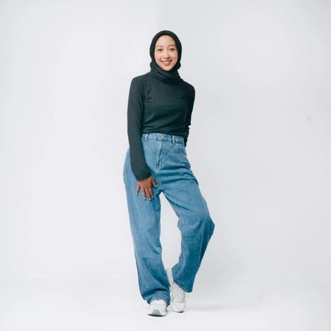 MKY Clothing - [Paket Usaha 6pcs] MKY Clothing - KULOT STRAIGHT JEANS HIGH WAIST BIRU