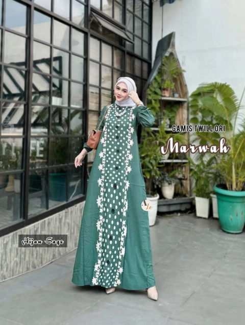 Khisna collection - Gamis twill terbaru wanita dewasa Marwah sage