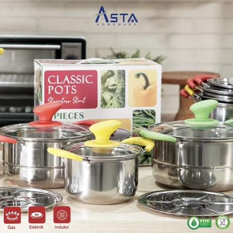 Asta Homeware - Asta Panci Stainless Steel Set Classic Pots 4 Pieces Royalton