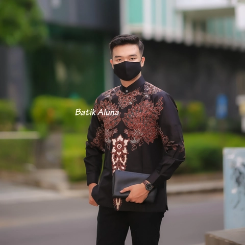 MB2 Kemeja koko kurta pria dewasa batik pria lengan panjang baju taqwa cowok full furing free masker