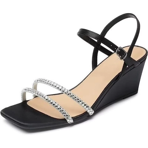 apaastore - sandal wanita hak sampan 5cm tali mutiara ukuran 35 43