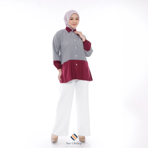 Sseolshop - Maddie baju atasan wanita terbaru / kemeja wanita kombinasi katun rayon twill