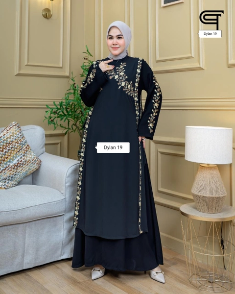 Dylan 19 [TA] - Abaya Dress Syari Hitam Seruty 1