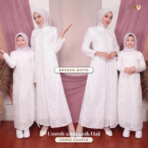 Nomine - PO Gamis Full Brukat Putih dan Hitam Manasik Haji / Umroh (Anak)