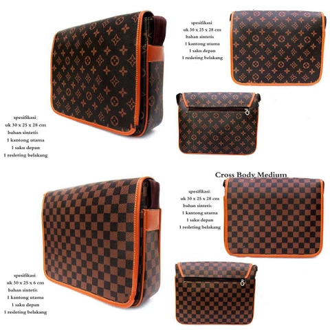 Lanc Fashion - Tas Kulit Crossbody selempang Pria Brown Medium Motif