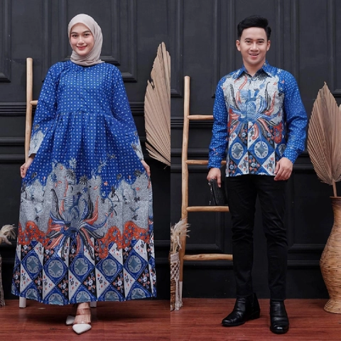 Kois Batik - Batik coupel gamis dan kemeja kekinain standar jumbo motif korpri biru