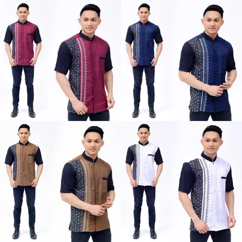 Batik Alfin - Baju koko muslim batik kombinasi bordir lengan pendek model terbaru