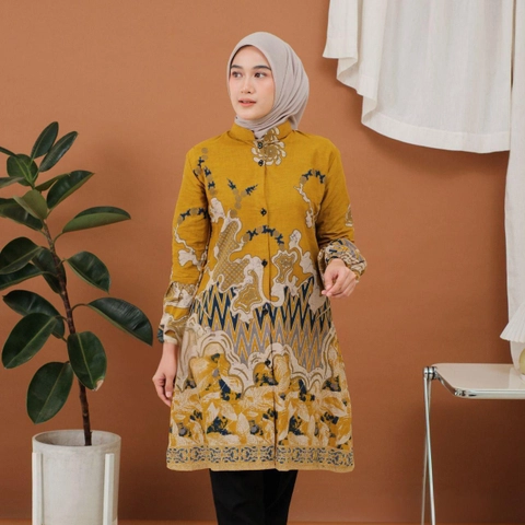 Juragan Kurta - Atasan Batik Wanita Tunik Modern New Full Kancing Motif Cunda