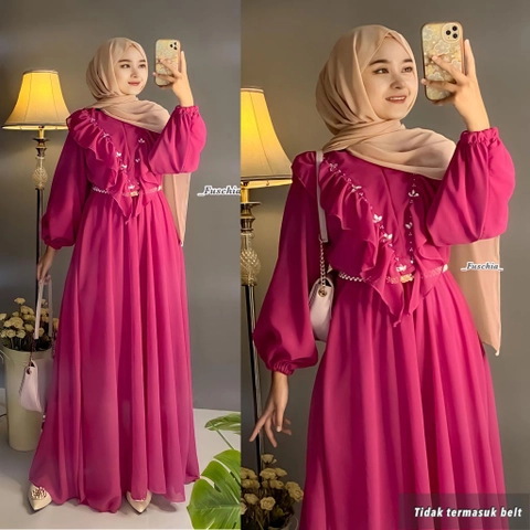 [CUCI GUDANG] Baju Gamis Wanita Celia Dress Kombinasi Payet (Premium Quality)
