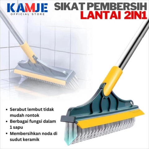 KAMJE Sikat Lantai 2in1 Wiper Pembersih Kamar Mandi WC Toilet Gagang Panjang Serbaguna KMJ020