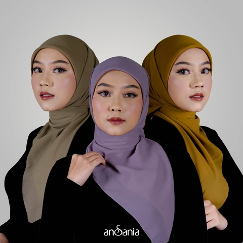 Ansania Premium Scarf - Javeera Paris Japan Basiq Square - Hijab Kerudung Segiempat with Pouch