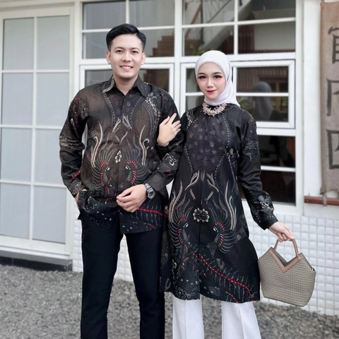 Kois Batik - Atasan Batik Wanita Dan Pria Baju Kerja Kekinian Motif Camelia hitam