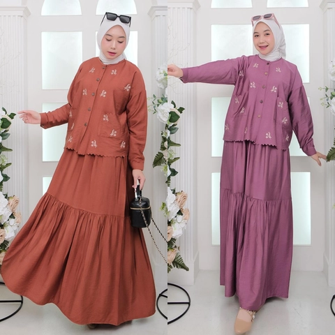 [CUCI GUDANG] Baju Setelan Rok Wanita Anara Set Rok Bordir Premium Look