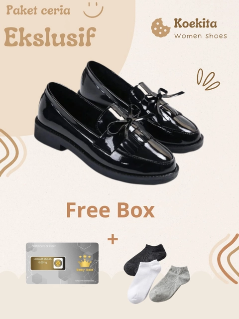 Koekita - Sepatu Loafers Wanita Korean Hitam DR-004