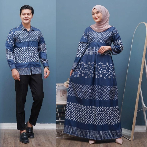 Kois Batik - Batik coupel gamis dan kemeja modern standar jumbo motif jaring navy