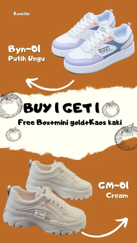 Koekita - Buy 1 Get 1 Sepatu Sneakers Wanita Korea Nhtevia & Beyound Space Free Mini Gold