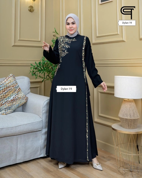 Dylan 19 [TA] - Abaya Dress Syari Hitam Seruty 2