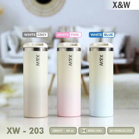 X&W Botol Tumbler Stainles 304 Double Wall XW-203 Keep Hot & Cold 450 ML Vacuum Flask 2 Tone Colour