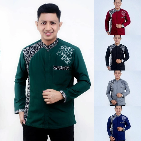 Batik Alfin - Baju koko bordir kombinasi batik Lengan panjang 008