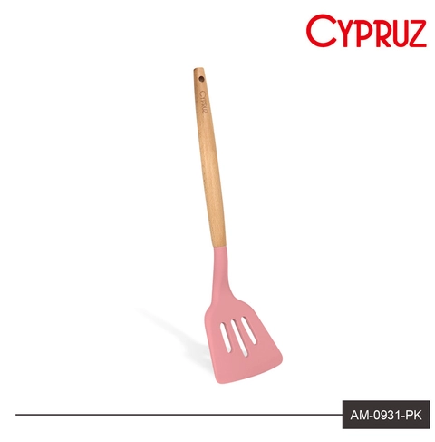 Cypruz - Cypruz Utensil Gagang Kayu Kepala Silicone Turner LUBANG AM-0931-PK