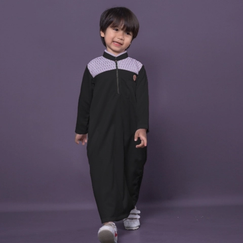 kawan Muslim - Baju Jubah Gamis Anak Laki Laki Warna Hitam Premium Usia 1-14 Tahun Lengan Panjang