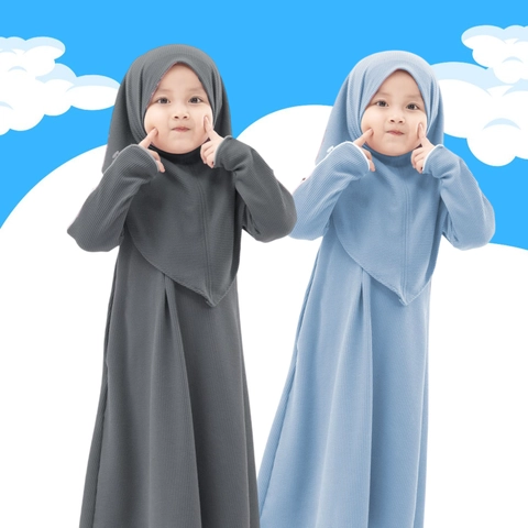 Jembar - Abaya Maeza Gamis Dress Anak 3-12Tahun SET HIJAB Bahan Knit Premium Adem Terbaru