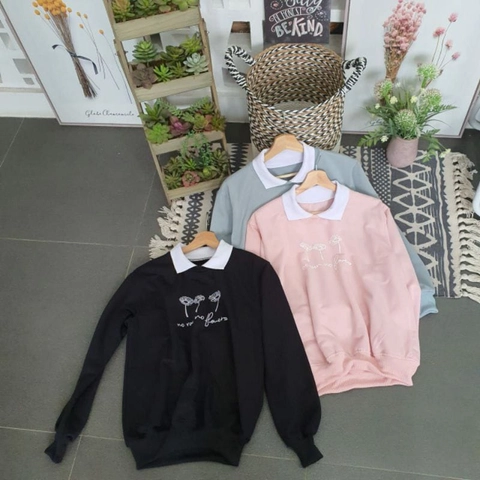LUXIA - NO RAIN NO FLOWER SWEATER KERAH WANITA BAHAN FLECE CREWNECK KERAH
