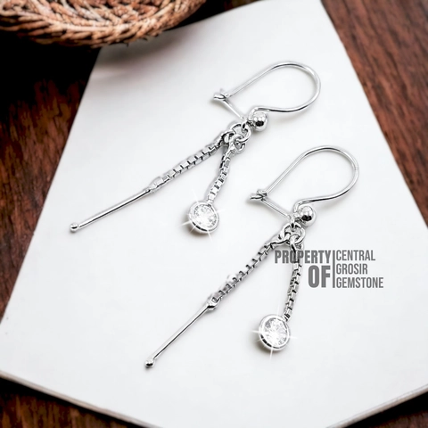CENTRAL GROSIR GEMSTONE - Anting Perak 925 Asli Silver Earring Model Panjang Wanita Perempuan