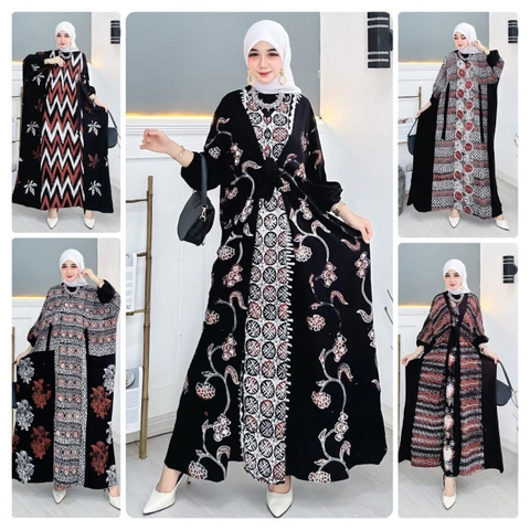 Khisna collection - Kaftan batik cap biola saudara model baju bisa tali depan atau tidak tali depan