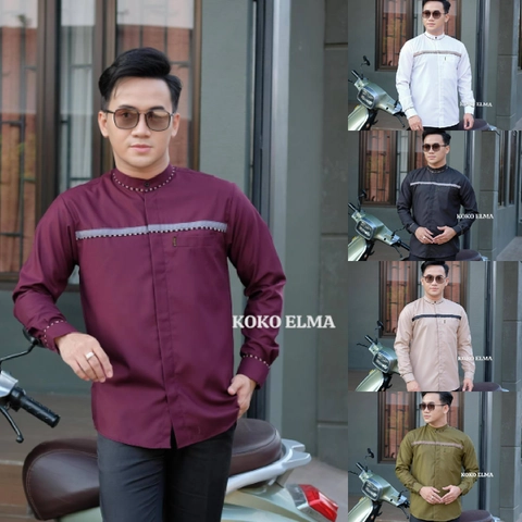 Kois Batik - Baju Koko Pria Dewasa Lengan Panjang New Simpel Keren Motif elma