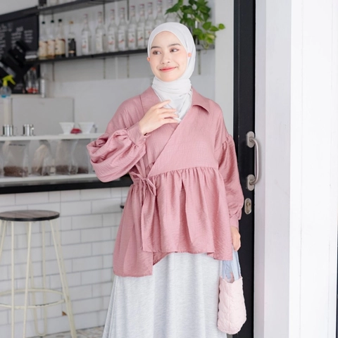 Mybamus - Ruka Tops - Blouse Polo Linen - Atasan Muslim Wanita - Baju Korea
