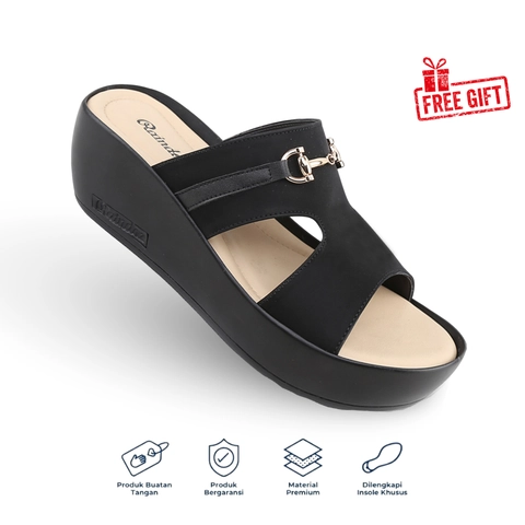 Catenzo Official - Raindoz - Sandal Wedges Casual Wanita Hitam RMH 349