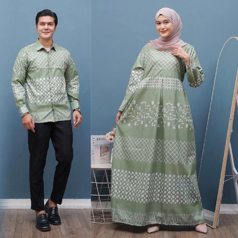 Kois Batik - Batik coupel gamis dan kemeja modern terbaru motif jaring sage