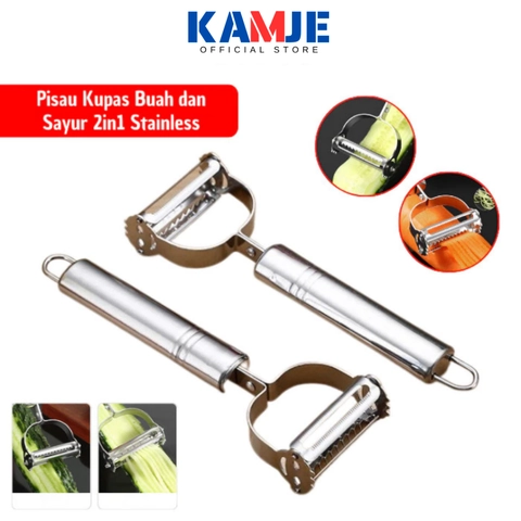 KAMJE Pisau Peeler Kupas Parut Buah dan Sayur Stainless Steel Anti Karat 2in1 KMJ213
