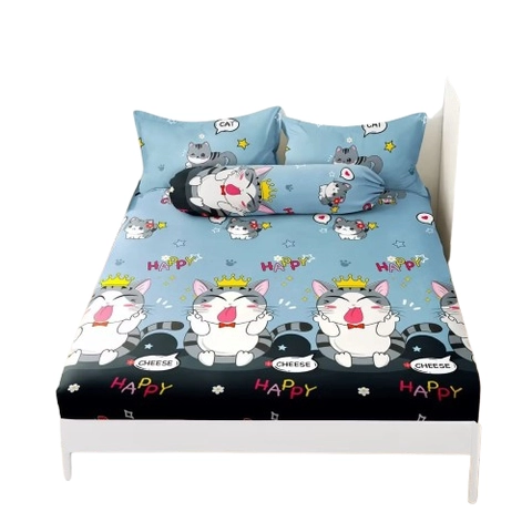 Galeripuko - Sprei Katun Premium Motif Happy Cat Cheese