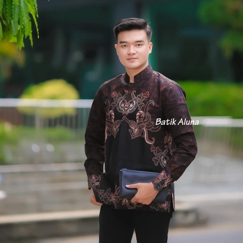 Batik aluna - Mb10 baju muslim pria lengan panjang baju koko kemeja batik pria full furing premium