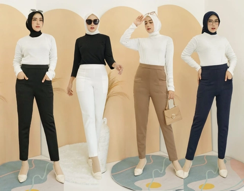 Syahrinda [TA] - Basic Scuba Pants Celana Pensil PREMIUM Zarah Kantong Lurus 7114 Standar Jumbo