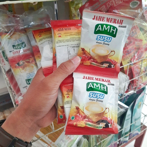 JAHE MERAH HERBAL SUSU + GINSENG AMH - Minuman Serbuk Jahe Merah Susu Dengan Ginseng (1 Renceng)
