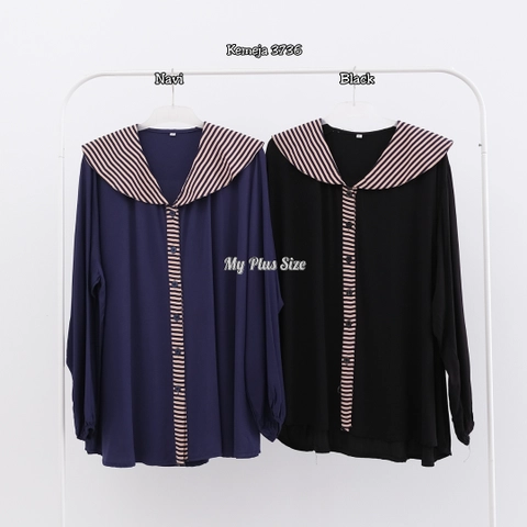 My Plus Size - Kemeja Kombinasi Salur Wanita Jumbo 3736 Ld 125 cm & 135 cm & 150 cm