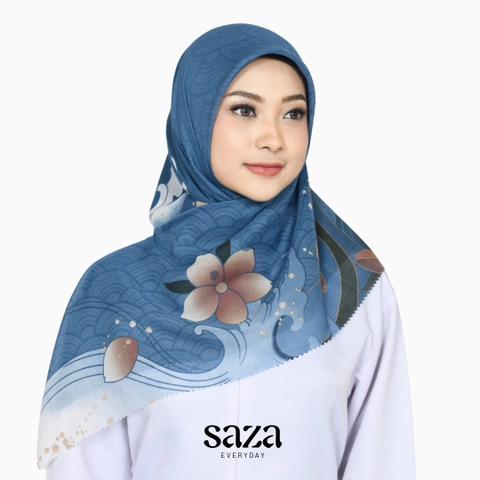 SAZA Everyday - Noura Series Bluish Bloom / Voal Square / Hijab Motif Voal Segiempat / Hijab Motif