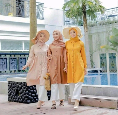 Bursanekashop - ATASAN LONG TUNIK MUSLIM BUSUI-TUNIK ZARIA FULL KANCING