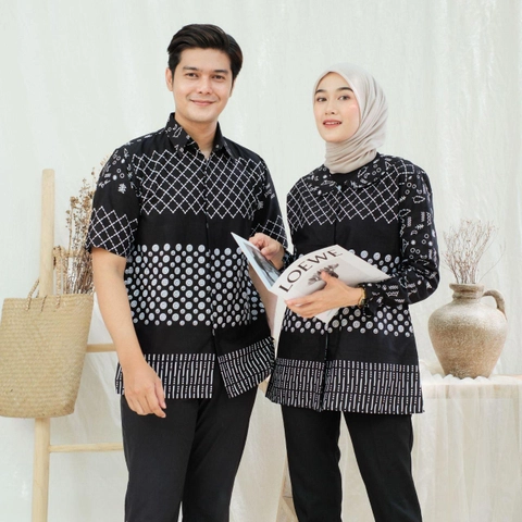 Kois Batik - Atasan Batik Coupel Hem Dan Blouse Kekinian Simpel Motif Jaring hitam