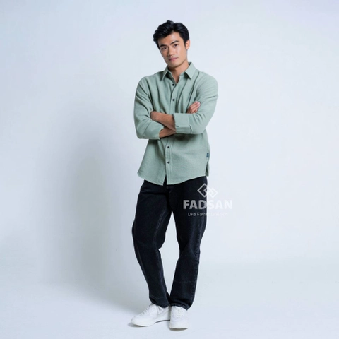 FADSAN - Koko Bahan Katun Couple Ayah Anak Lengan Panjang Warna Mint Breeze - Grit Series