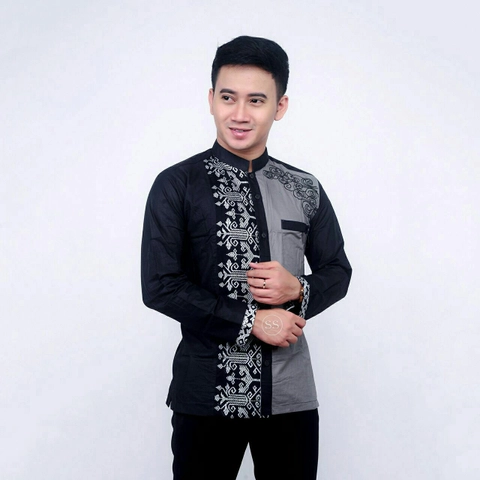Batik Alfin - Baju koko bordir kombinasi batik lengan panjang model terbaru keren bnget