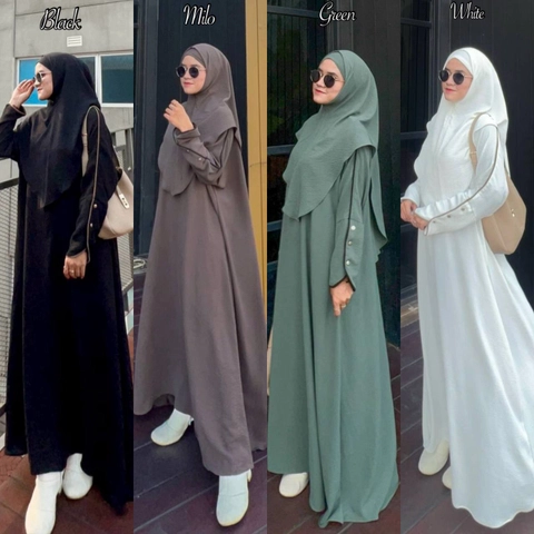 Khisna collection - Abaya Umami set hijab nutup dada akses kancing dilengan bestseller