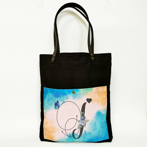 Dewani - Dewani Totebag Hitam ALP-HS-I Tas Kanvas Seri Alphabet