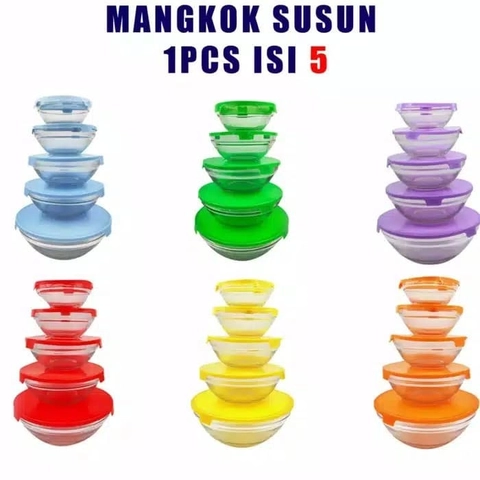 [PO] Orderpedia Kitchen - Set 5PCS Mangkok Kaca Kim Glass