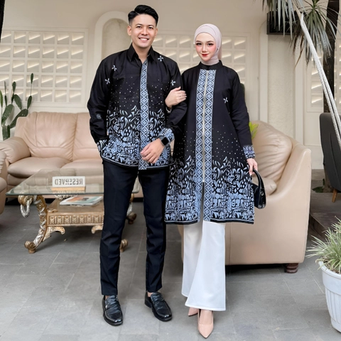 Kois Batik - Batik Coupel Dapat Dibeli Terpisah kemeja atau tunik terbaru motif sutena hitam