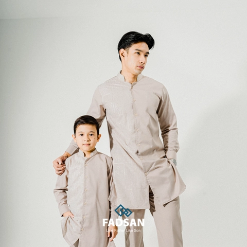 FADSAN - Koko Bordir Lengan Panjang Ayah & Anak Warna Khaki - Kashmir Series
