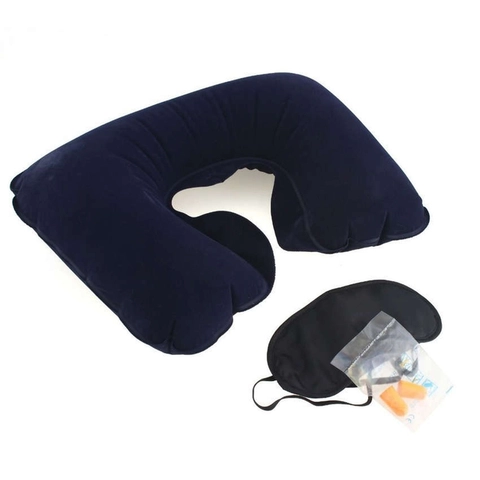 V Lights - Bantal Tiup Travel Pillow Set Bantal Leher Tiup Penutup Mata & Telinga